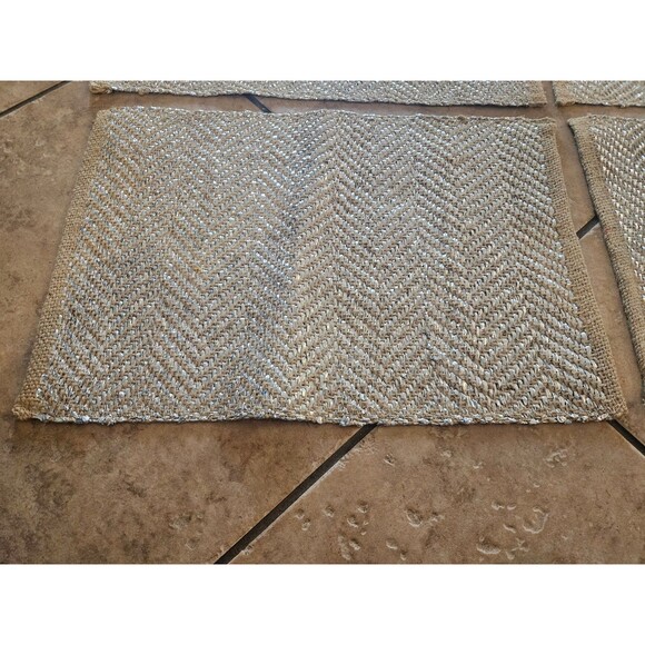 Beige Jute and Silver Thread Table Placemats Set of 4 13" X 19" - Picture 2 of 6
